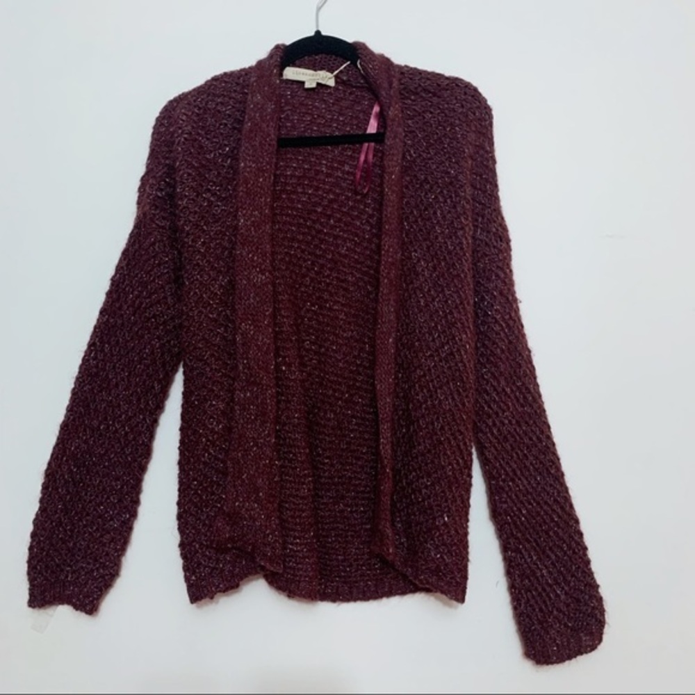 Anthropologie Lineamaglia Cardigan Medium Burgundy Mohair Wool Italy Open Front